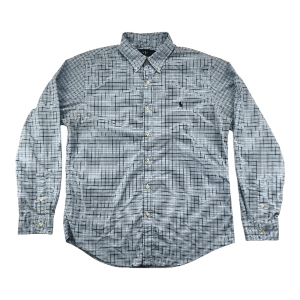 Ralph Lauren Mens XL Blue Plaid Slim Fit Performance Shirt Cotton Blend
